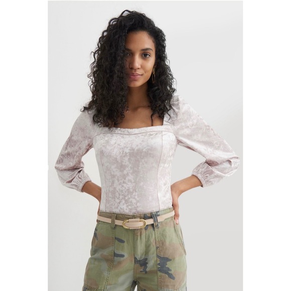 Anthropologie Tops - Anthropologie Jessima Velvet Top in Neutral Champagne Size Medium